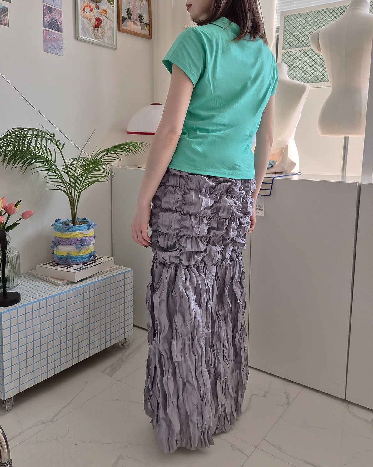 shirring popcorn skirt