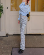 flower pattern boot cut sweat pants