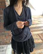 wrap drape neck long sleeve top
