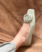 rose satin square flat shoes