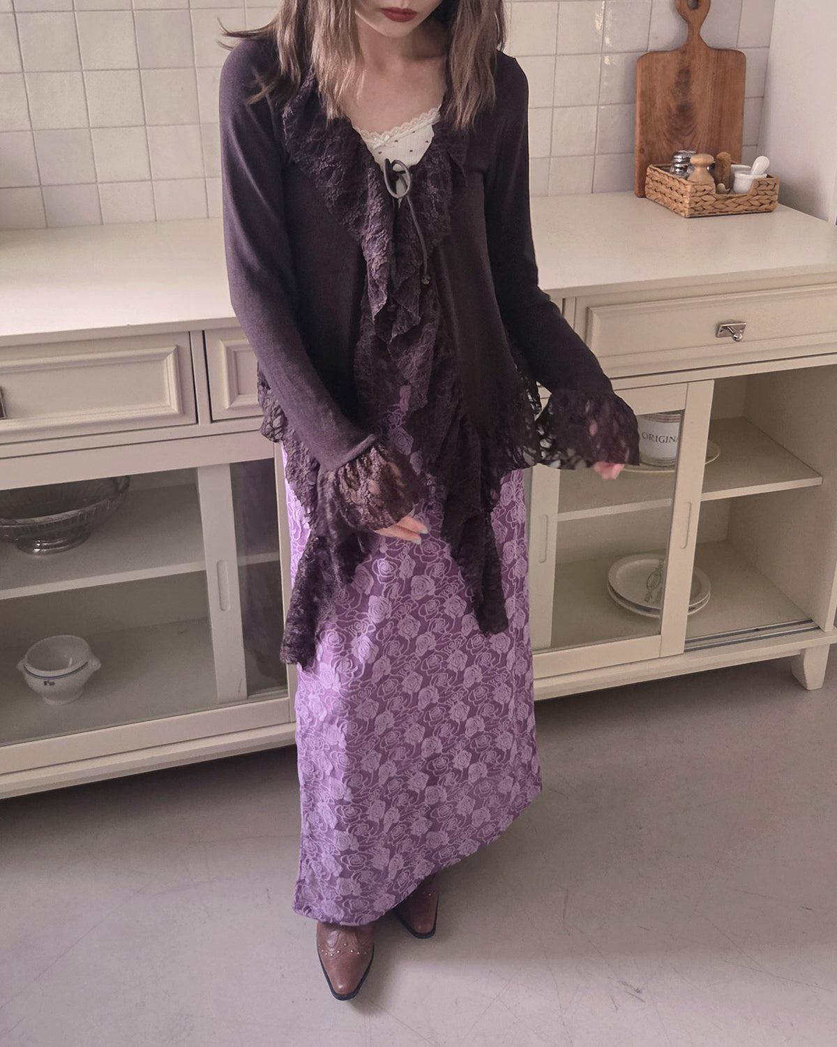 frill lace flare cardigan
