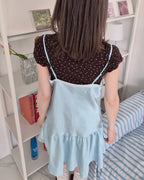lace satin flare mini dress