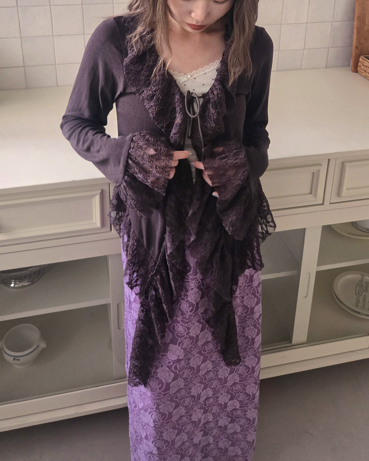 frill lace flare cardigan