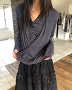 wrap drape neck long sleeve top