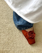 rose satin square flat shoes