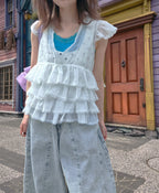 V neck tiered chiffon sleeveless  blouse