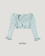 short puff sleeve frill knit cardigan