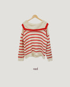 sailor collar stripe overfit knit