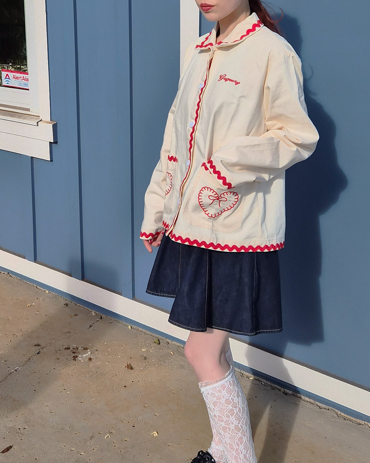 red ribbon embroidery cotton jacket