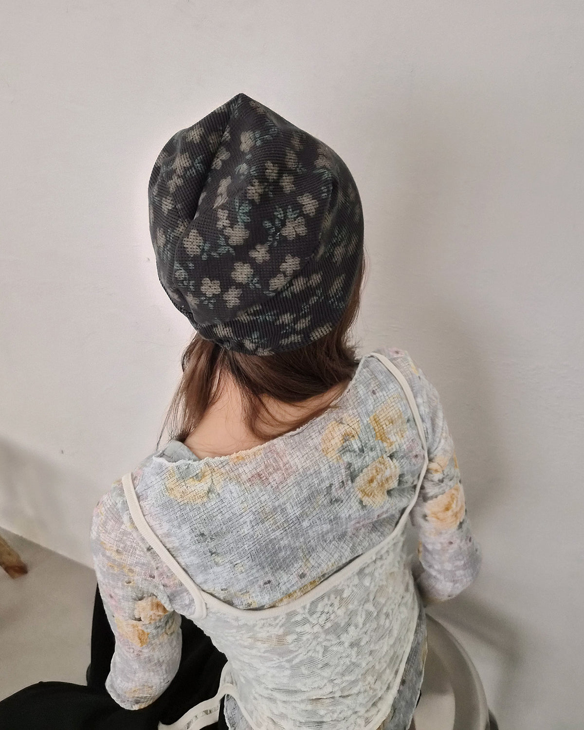 flower pattern waffle beanie