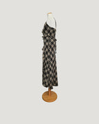 check frill long dress