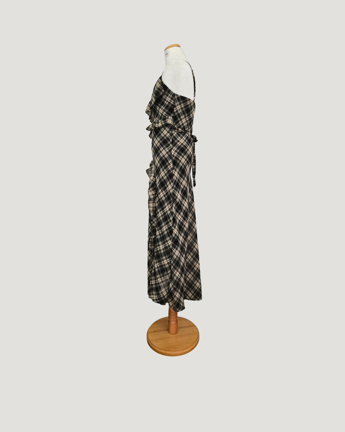 check frill long dress