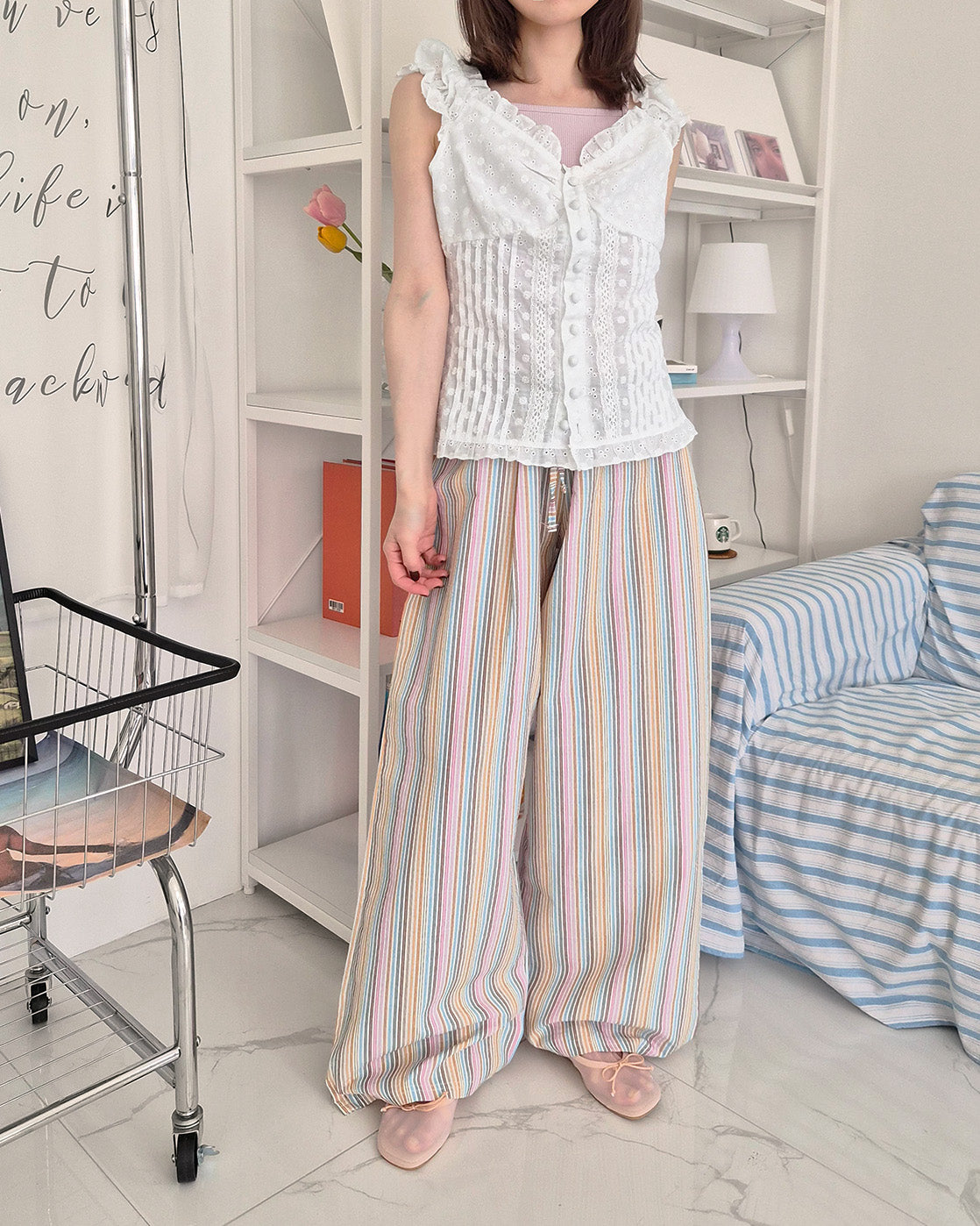 multi stripe wide pants