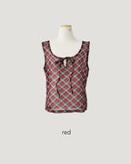 sheer check sleeve less top