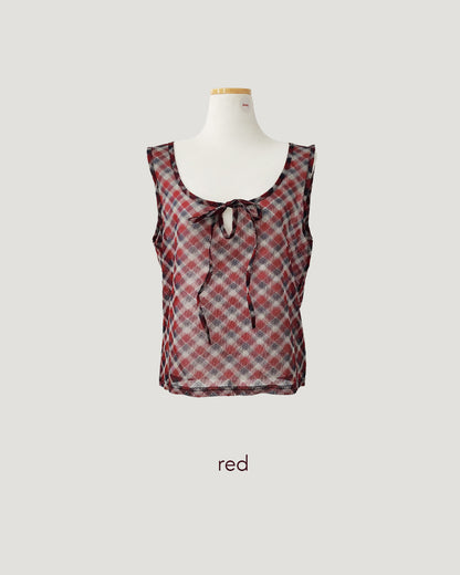 sheer check sleeve less top