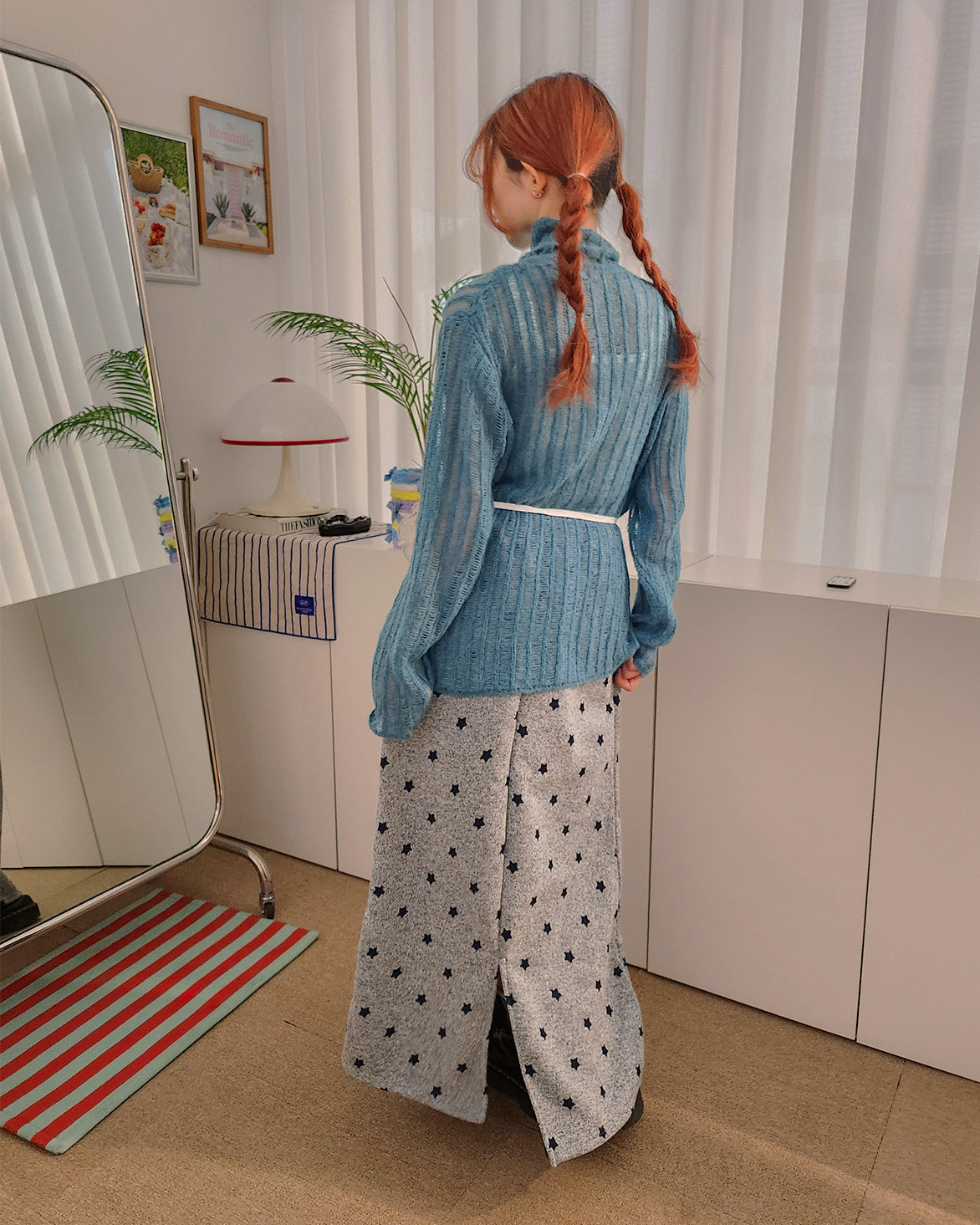 star pattern knit long skirt