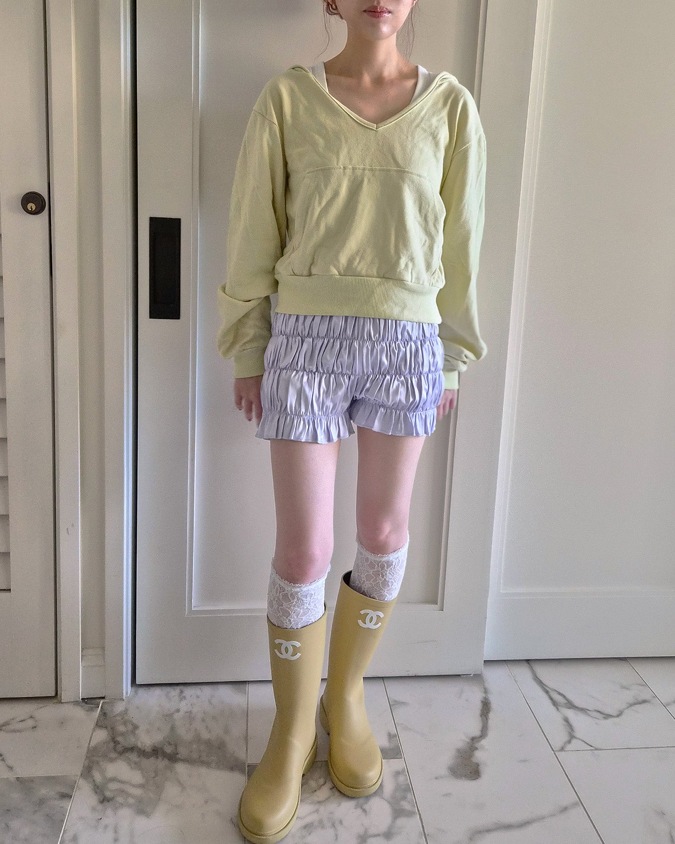 V neck light sweat hood T