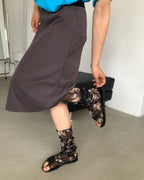 waist lace midi flare skirt