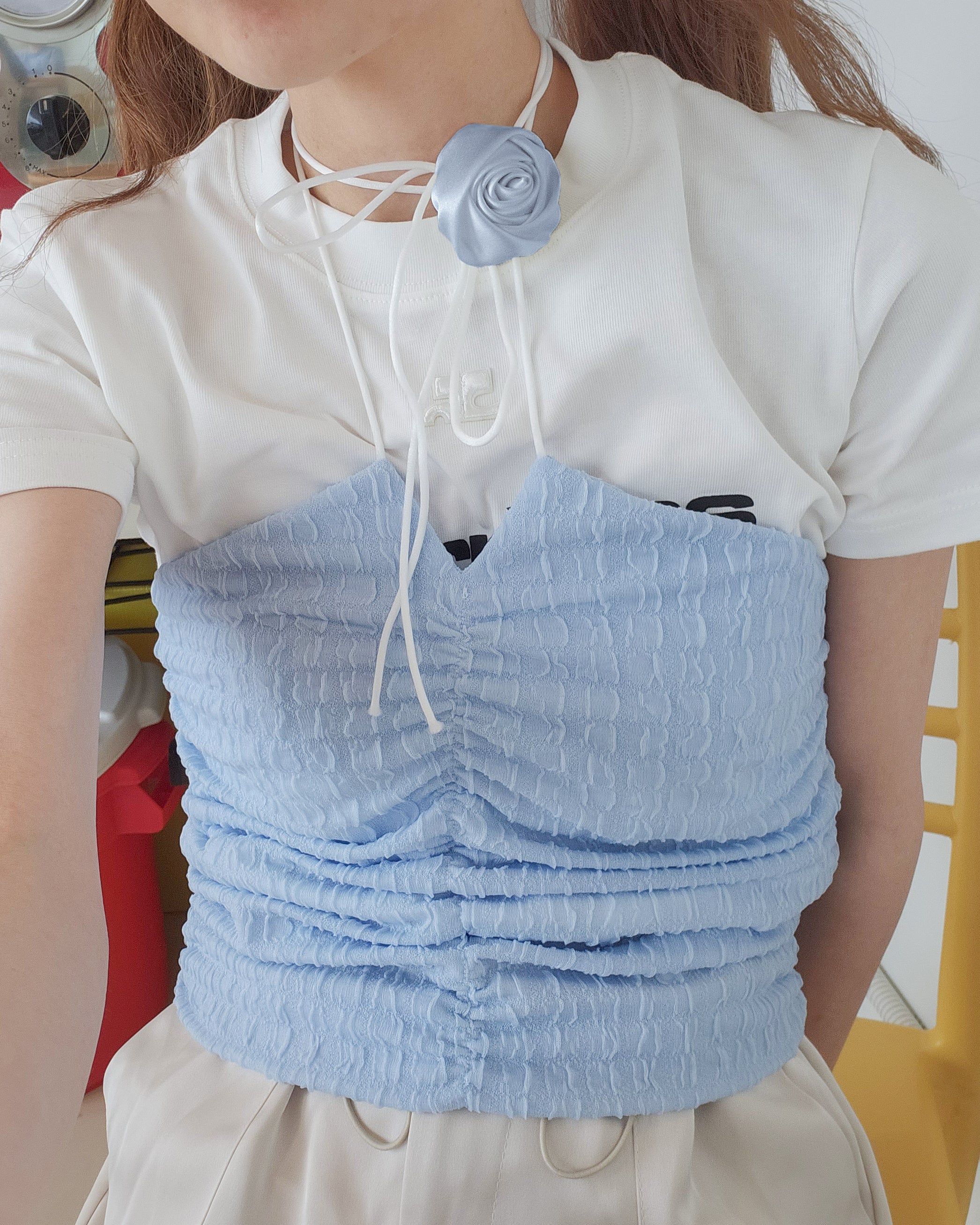 rose corsage set shirring top