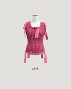 ribbon piping sleeve less knit