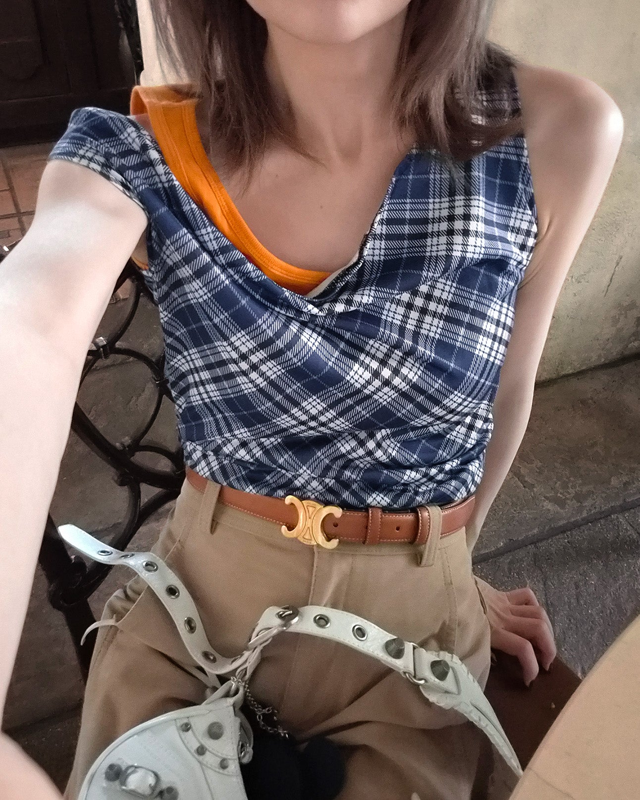 check draped shirring top