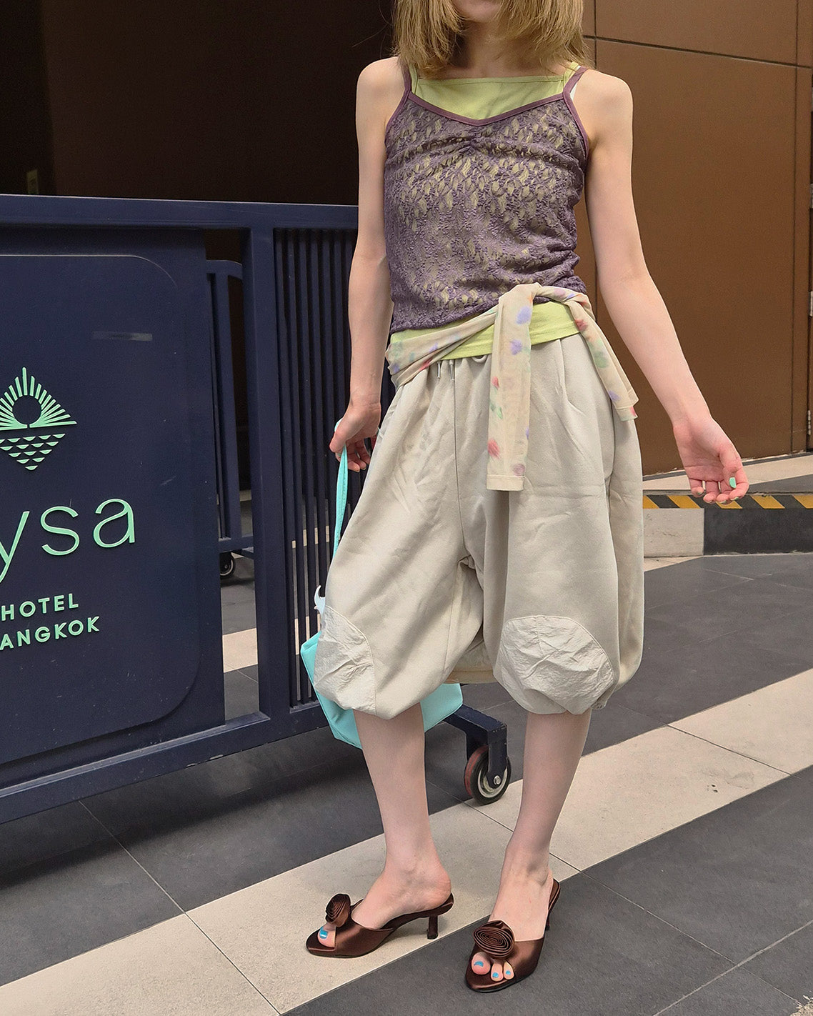 sweat nylon switch balloon half pants