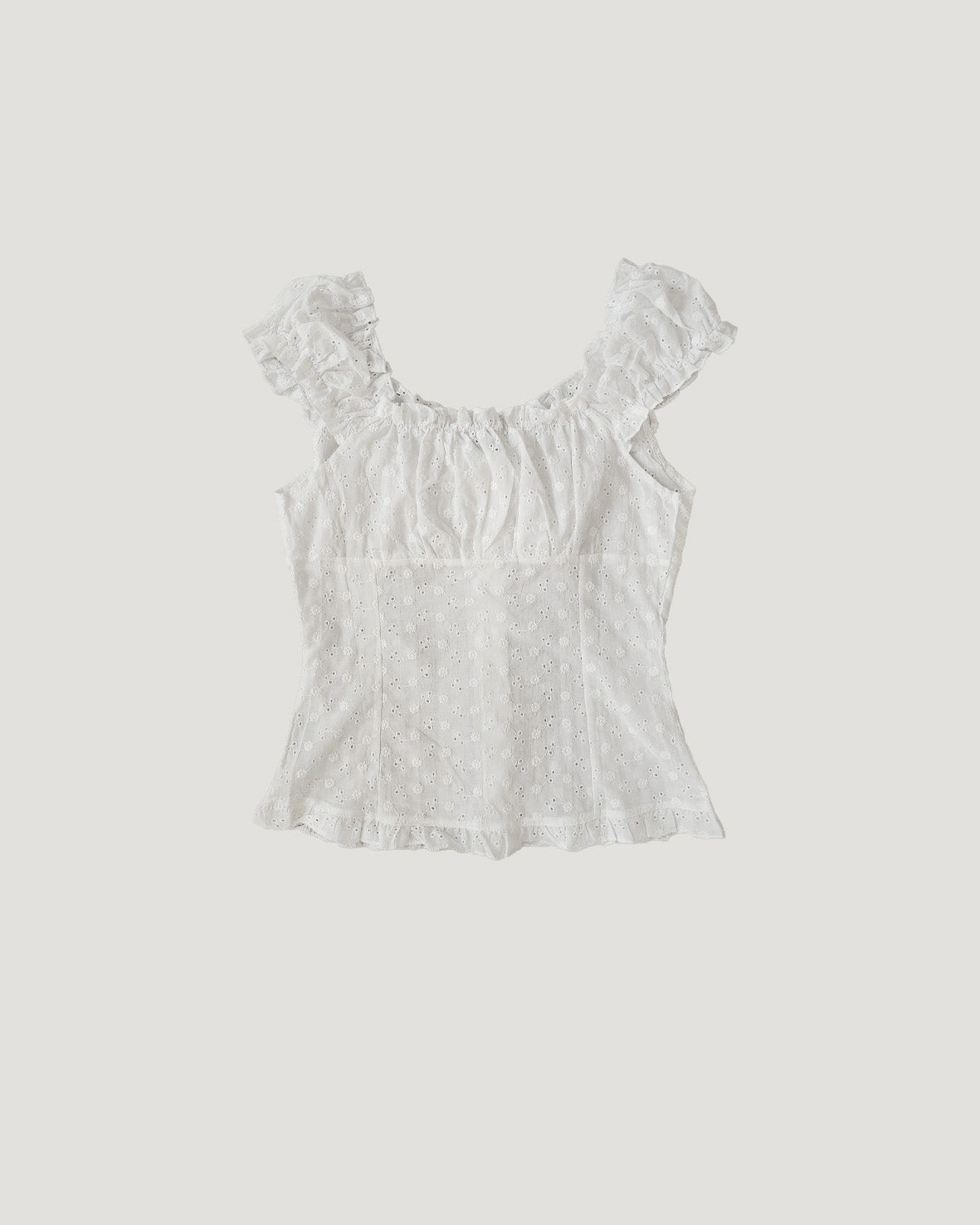 cotton lace frill sleeve less blouse