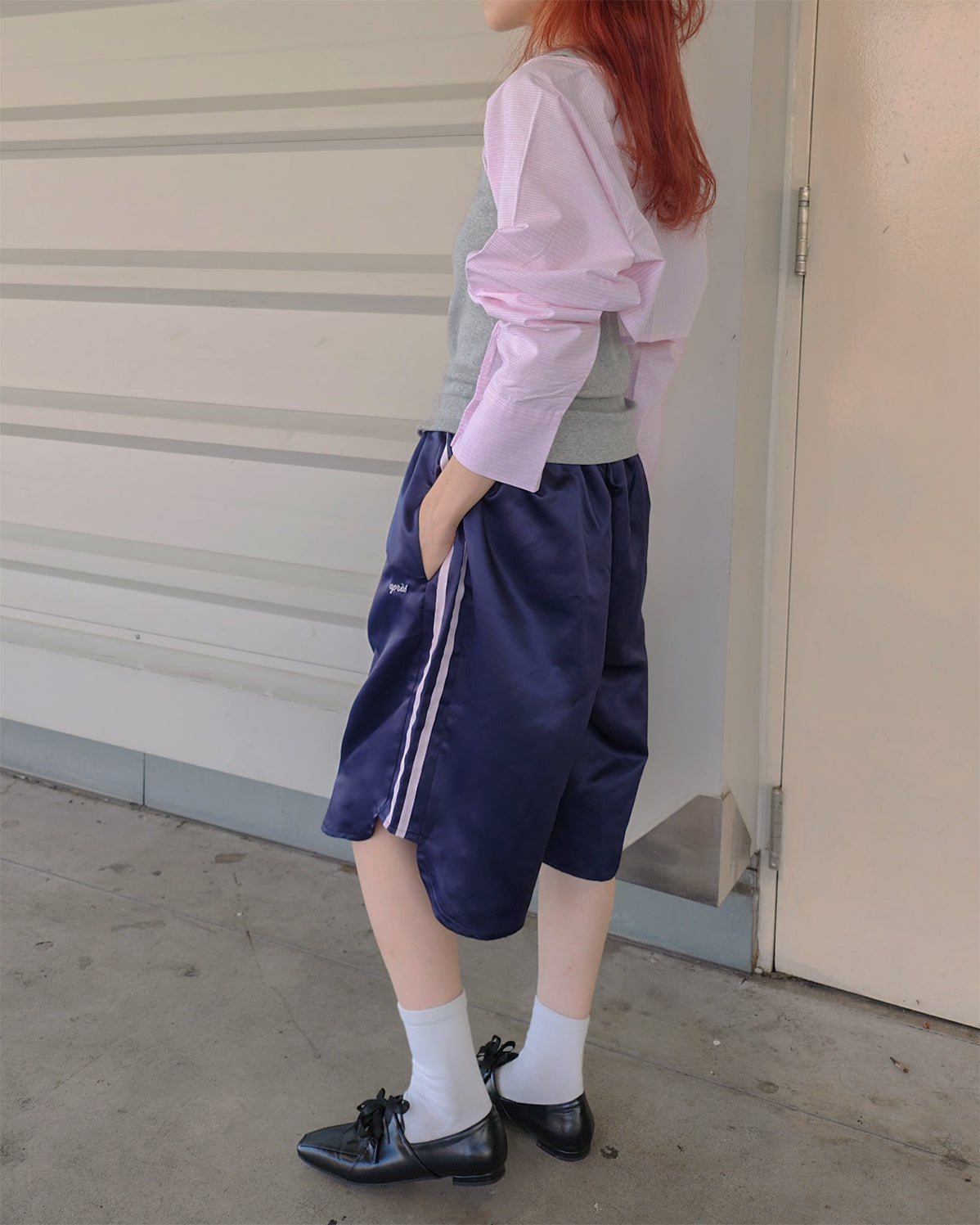 track satin bermuda pants