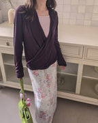 wrap drape neck long sleeve top