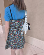 retro flower piping mini dress