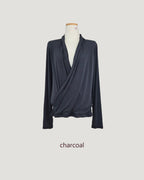 wrap drape neck long sleeve top