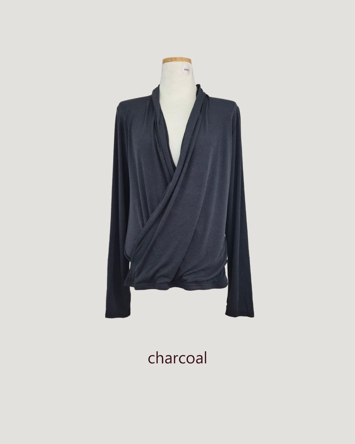 wrap drape neck long sleeve top