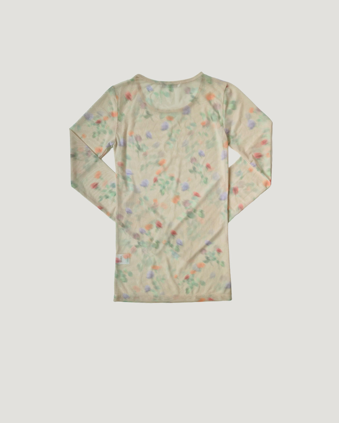 blurred flower sheer long sleeve T