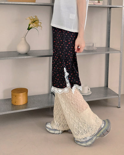 flower lace point midi skirt
