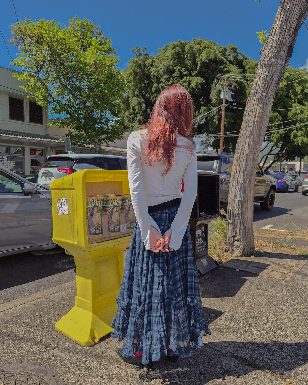 asymmetry check frill skirt