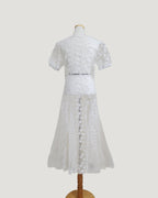 puff sleeve sheer lace long dress