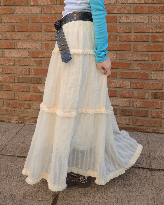 tiered frill fringe long skirt