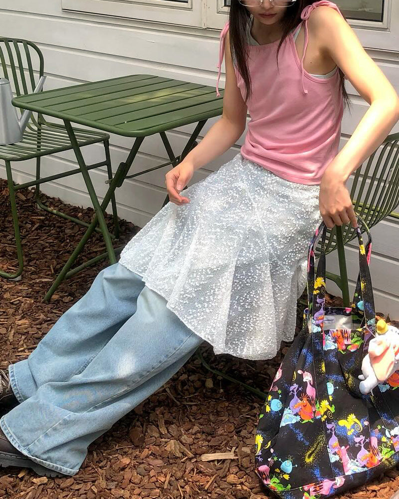 lace spangle flare skirt