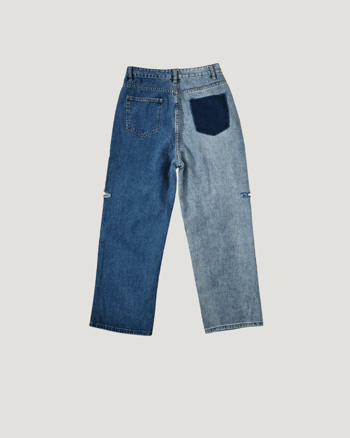 side ripped switching denim