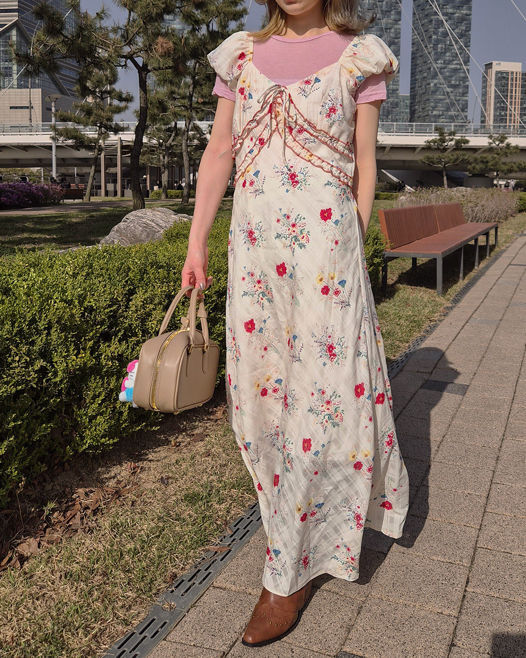 flower frill long dress