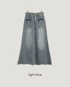 pocket fringe denim long skirt