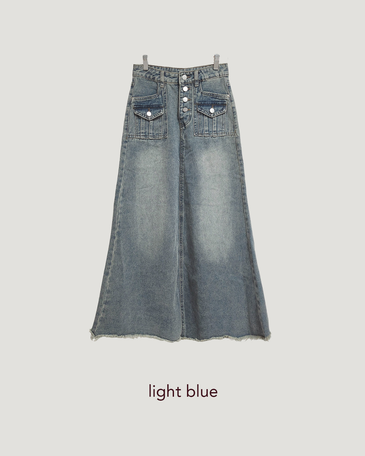 pocket fringe denim long skirt