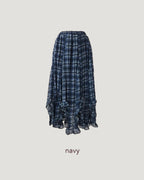 asymmetry check frill skirt