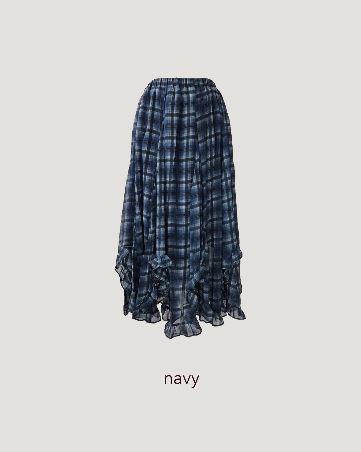asymmetry check frill skirt