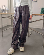 wrinkle faux leather wide pants