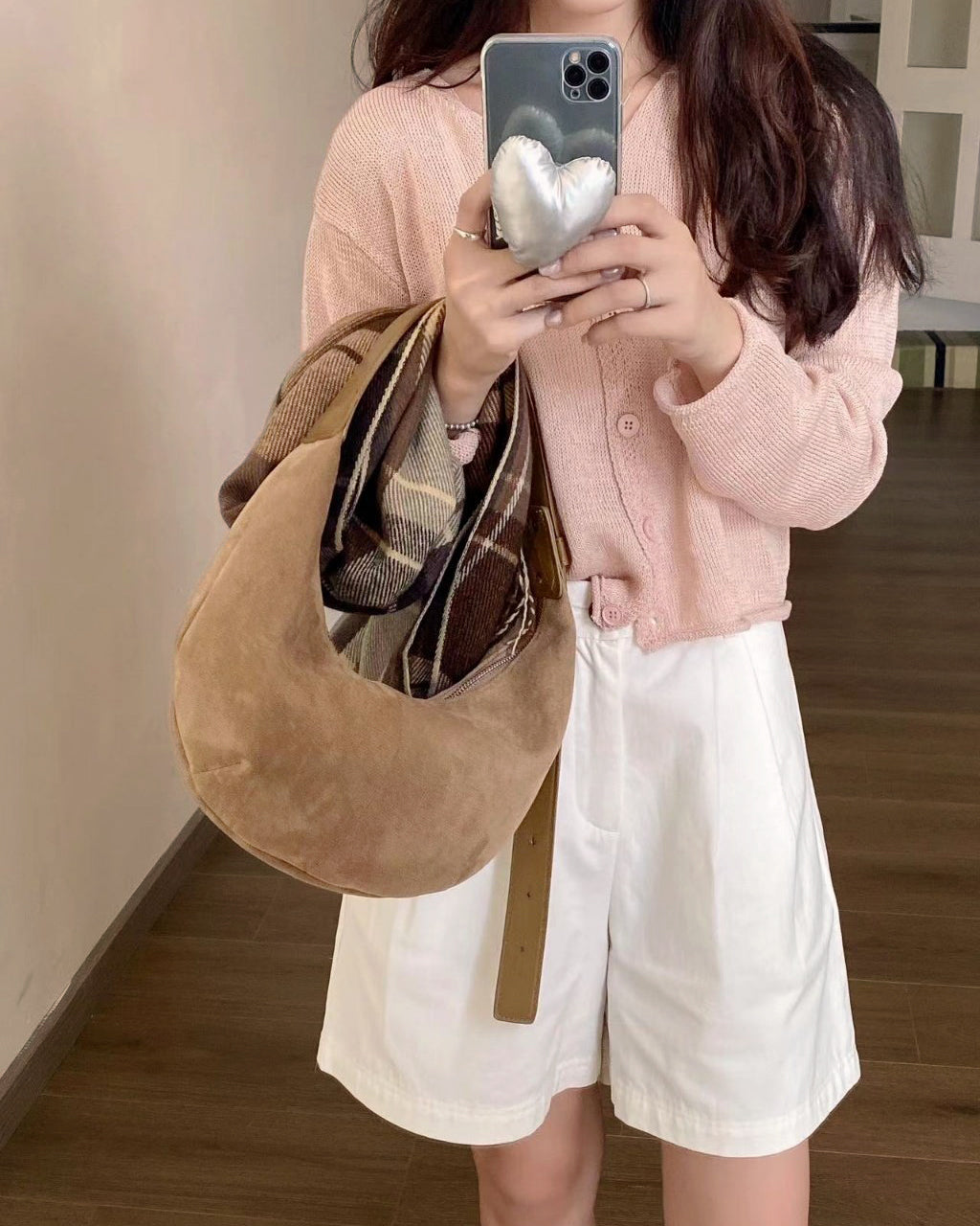 faux suede half moon bag