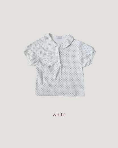 dot puff sleeve collar T
