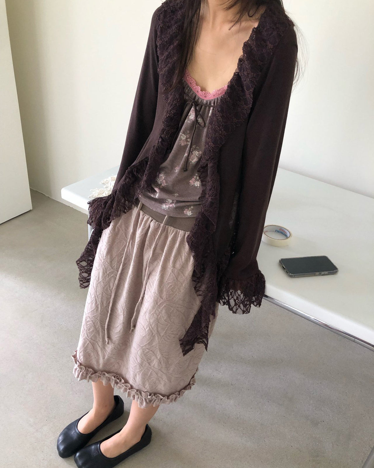 frill lace flare cardigan