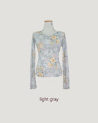 blurred rose V neck long sleeve top