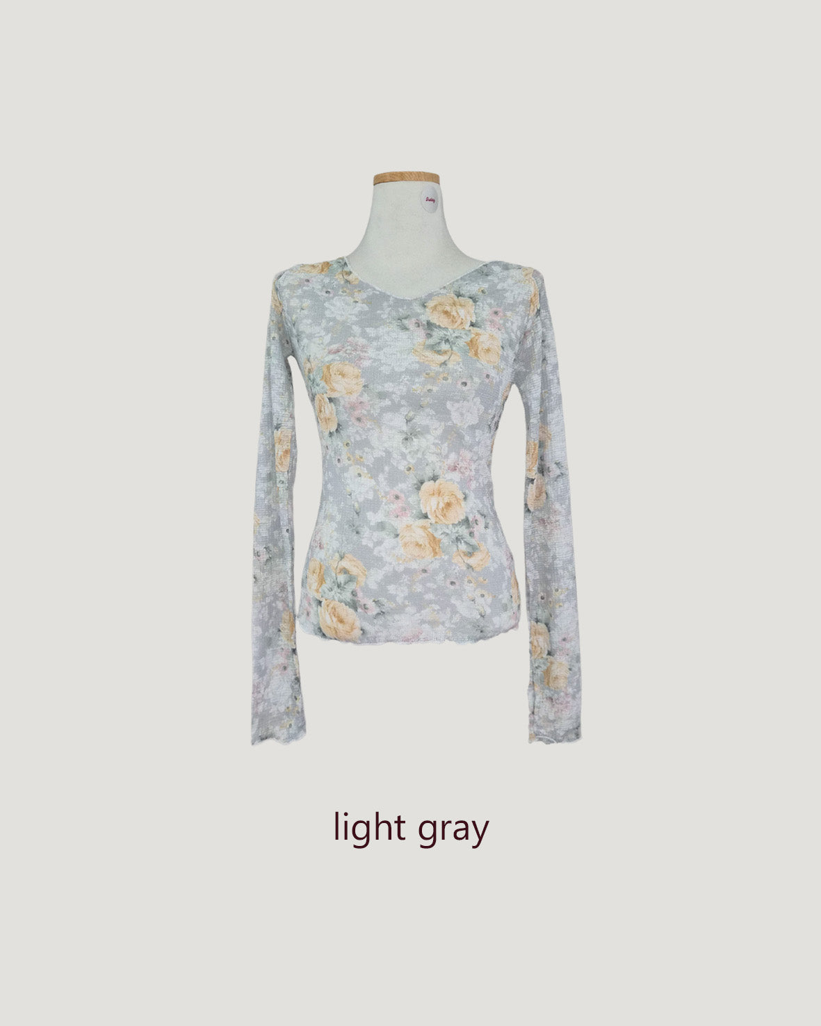 blurred rose V neck long sleeve top